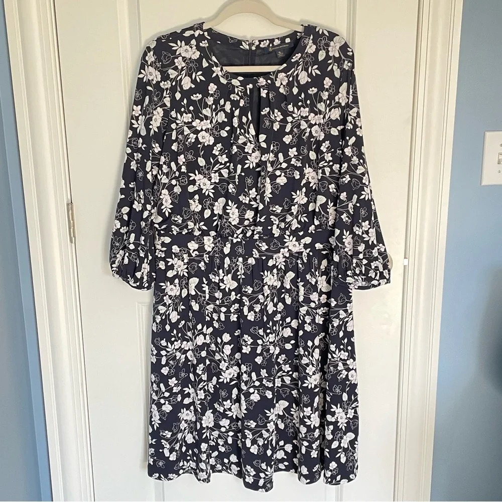 Brooks Brothers Long Sleeve Floral Dress Navy White 29737 — image 2 of 8